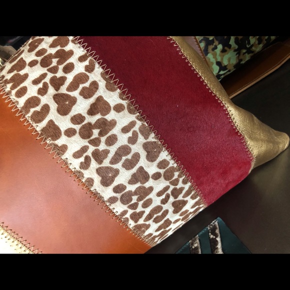Leather leopard print red gold lumbar pillow NWT - Picture 2 of 4